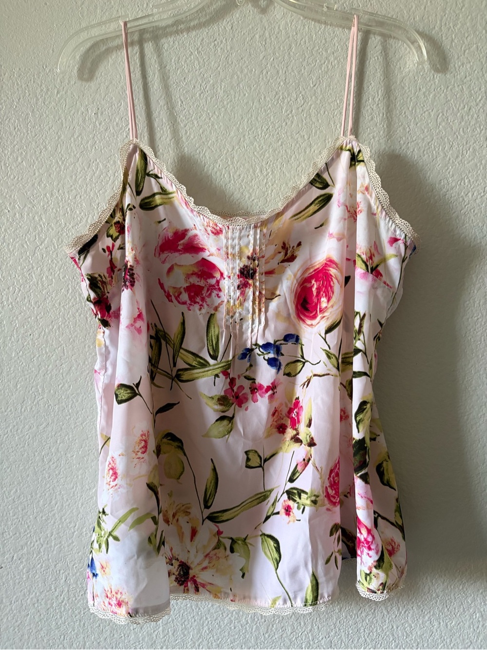 New York & Company Pink Floral Lace-Trim Camisole